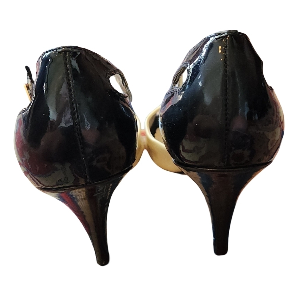 BCBG PARIS Black and Butter Yellow Heels with Ankle Straps - Picture 3 of 6